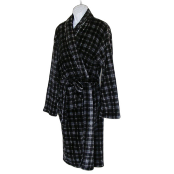 HOTEL SPA Robe, OS, Fleece, Plaid, Wrap style/Belt, Long sleeve, Pockets - Picture 3 of 8
